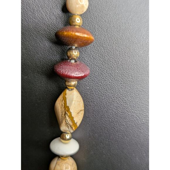 Vintage Wood Jasper Stone Bead 28" Necklace W/ Slide in Clasp. - Picture 6 of 10
